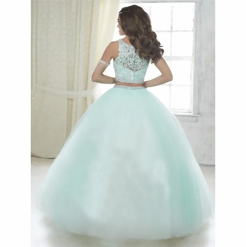 Зимние сапоги с роскошными кристаллами Quinceanera платья бальное платье из 2 частей с пайетками тюлевое платье, платье на выпускной, и фуршетов великолепные шестнадцать 16 платья vestidos de 15 anos
