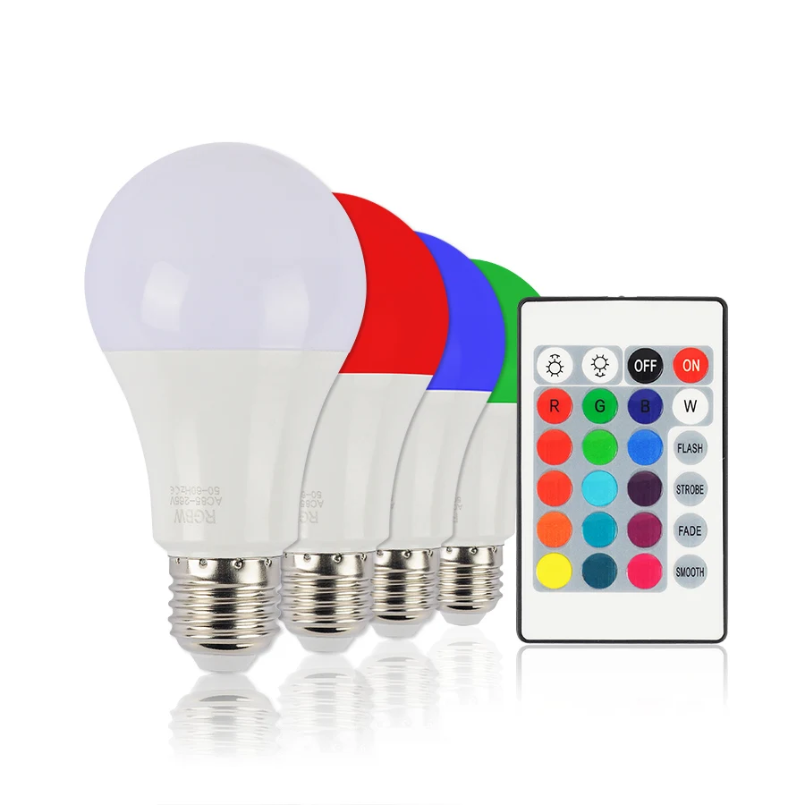 10 Вт E27 светодиодные лампы Сменные RGB свет + белый 16 цветов лампочки с регулировкой