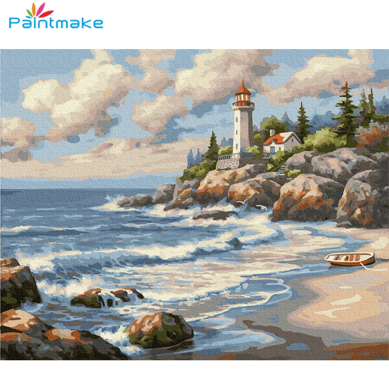 Сделай Сам сделай сам краска по номерам морская башня масло ручная ed на холсте