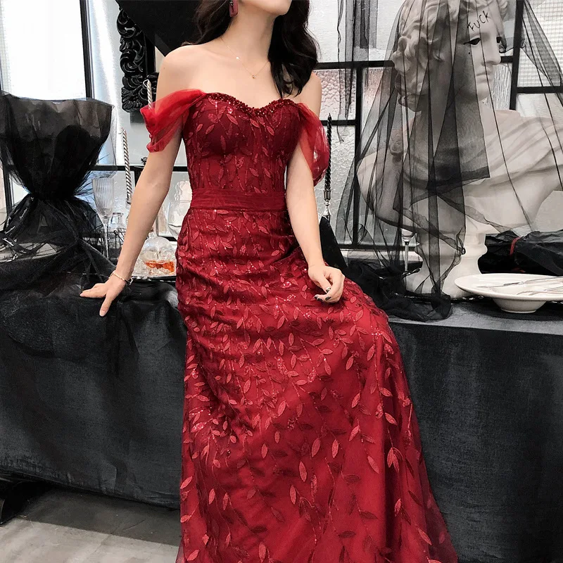 

Burgundy Fashion Chinese Sexy Oriental Party Female Cheongsam Stage Show Qipao Dress Elegant Celebrity Banquet Dresses De Festa