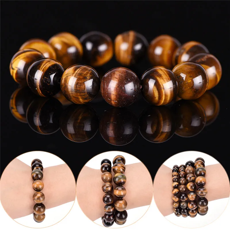 

Natural Tiger Eye Stone Lucky Bless Beads Men Woman Jewelry Bracelet Bangle Chic