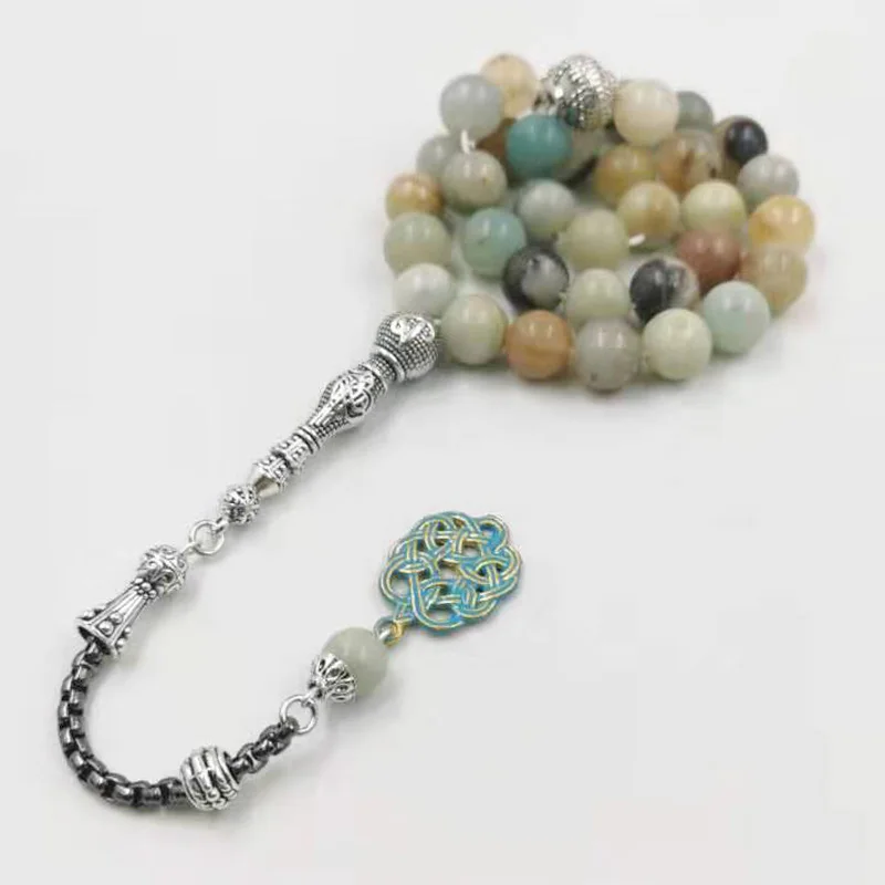 Tasbih Природный Амазонит камень синий металл кисточка 33 66 99 молитвенные бусы
