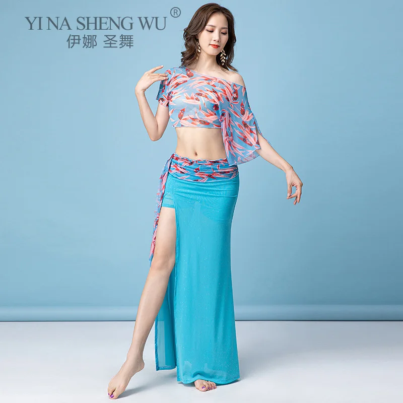 

Fashion Adult Women Oriental Practice Wear Dance Printing Belly Dance Costume Performance Clothing Set Slim Clothing Long Skirt