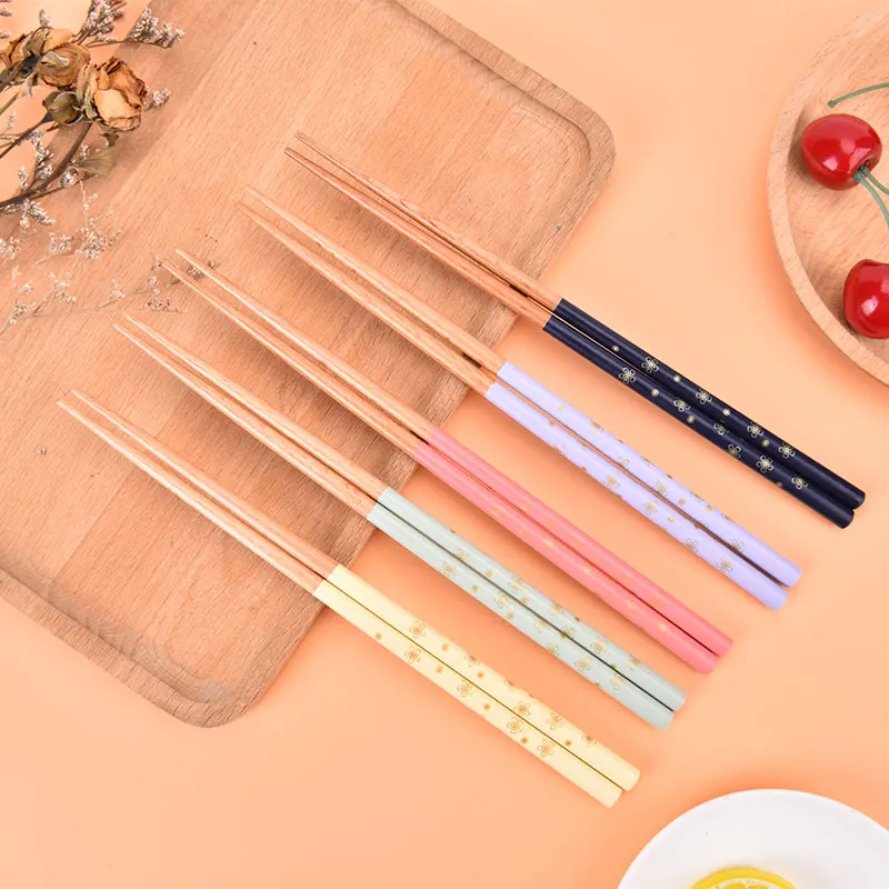 1Pair Tableware Small Floral Wooden Chopsticks Fresh |