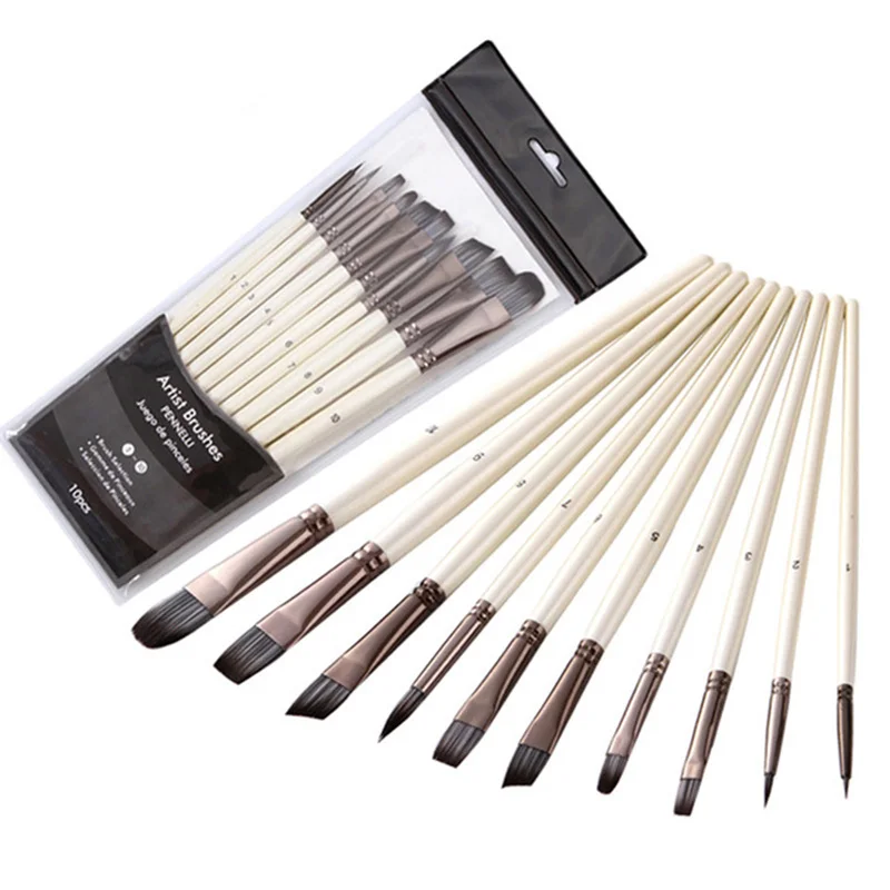 

10PCS n Artist Paint Brushing Acrylic Watercolor Brush Set For Drawing Gouache Oil Art Supplies Tips