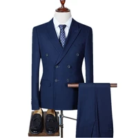 mens suit solid color business casual double breasted suit three piece suit jacket pants vest mens wedding banquet forma