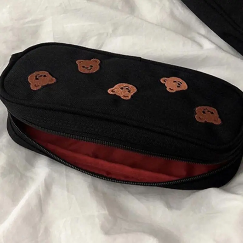

Kawaii Bear Embroidery Canvas Pencil Bag Pen Case Kids Gift Cosmetic Stationery