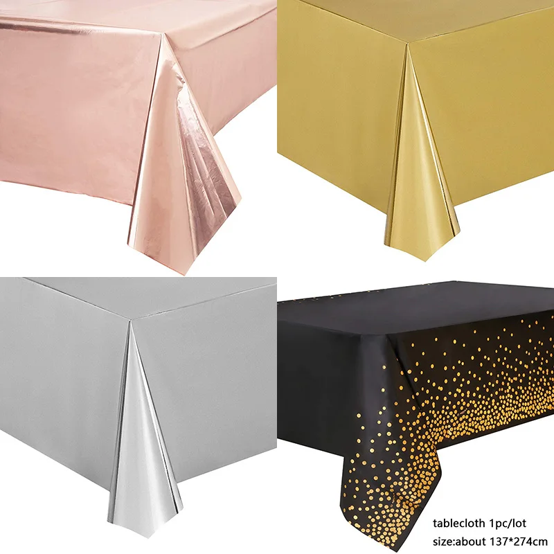 

137*274cm Rose Gold Tablecloth Gold/Silver Dot Aluminum Mold Table Cover Adult Happy Birthday Party Supplies Wedding Decorations