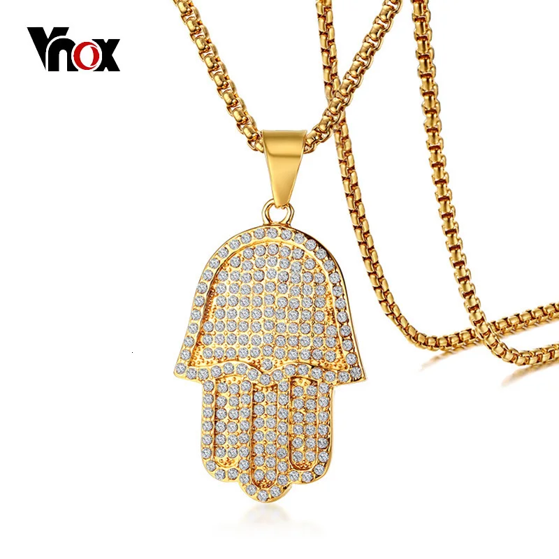 Vnox полная AAA CZ камни Lucky Hamsa ручная Подвеска для женщин и мужчин ожерелье золотого