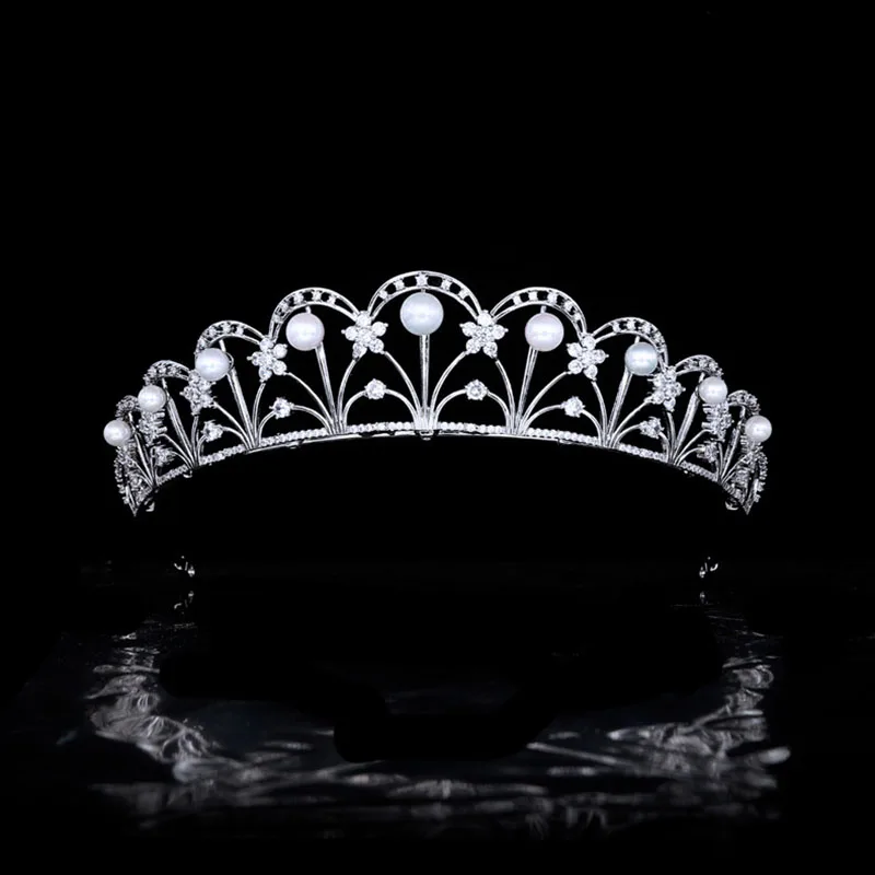 Funmode Hot Sale Pearl  Wedding Tiaras Bridal Crowns Pearl Zircon Hair Accessory Dress Jewelry Wholesale FC34