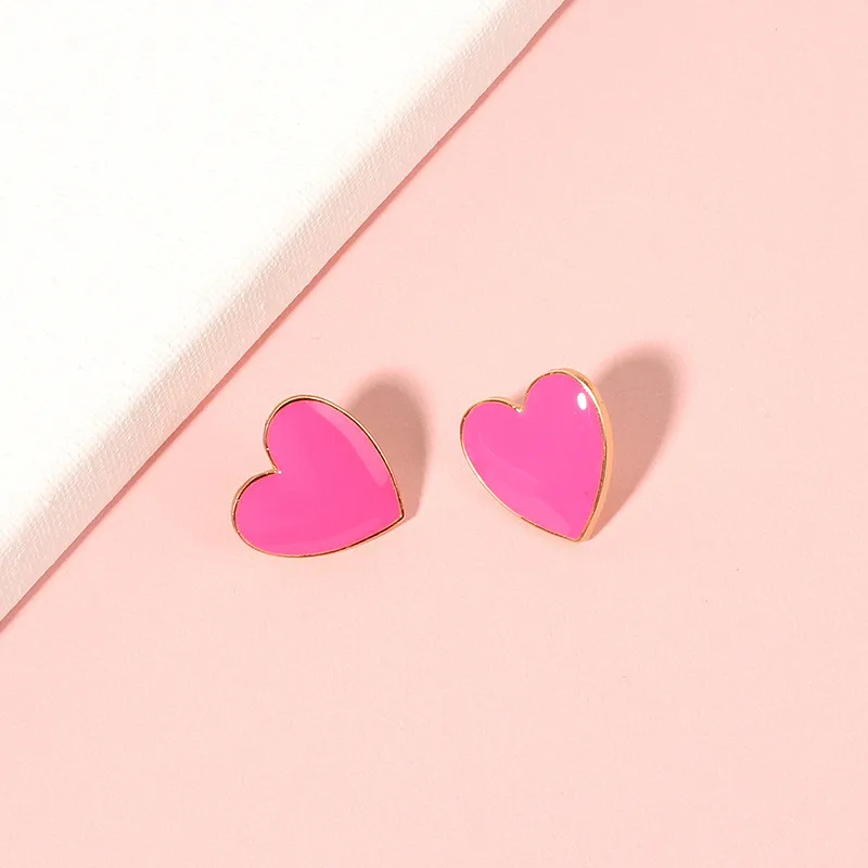 Dripping Oil Heart Shape Cute Stud Earrings for Women Simple Multi Colors Sweet Earring Female Metal Jewelry Chic New Wholesale | Украшения