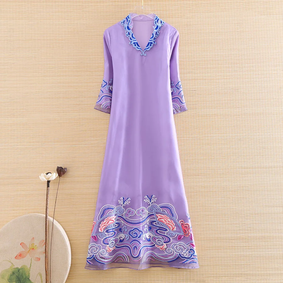 

Женское платье с вышивкой, приталенное элегантное ТРАПЕЦИЕВИДНОЕ ПЛАТЬЕ в китайском стиле, весна-лето 2020