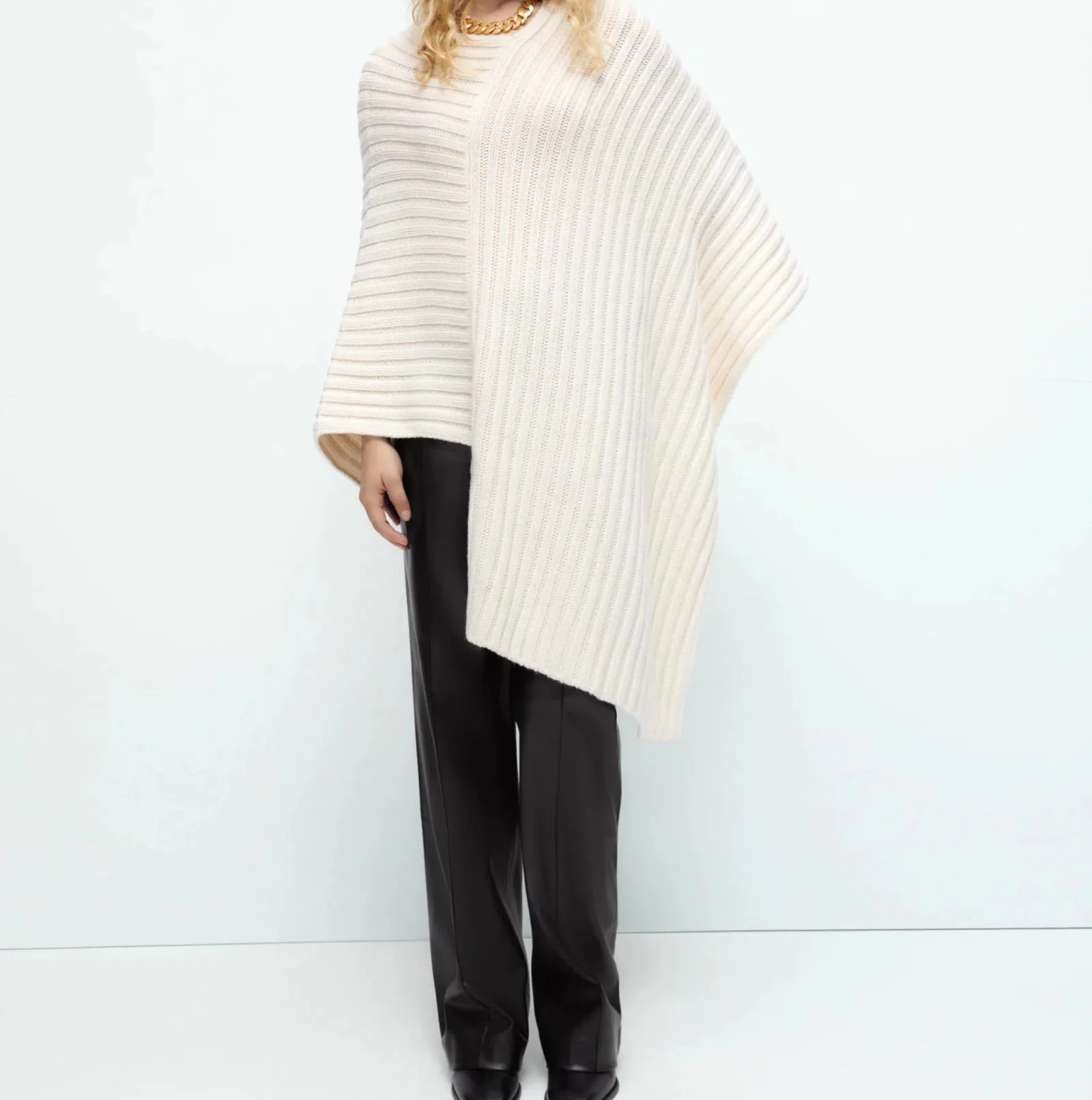 

MESTTRAF женский модный длинный Асимметричный вязаный свитер с накидкой винтажный свободный Женский пуловер с круглым вырезом уличная одежда ...