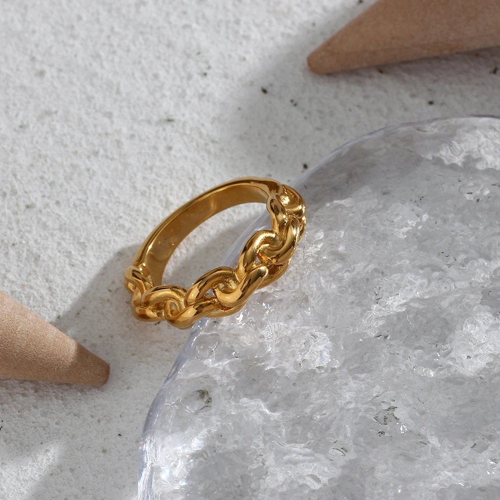 

Hot Stylish Vintage Braided Chain Finger Ring for Women Ladies Stainless Steel Gold Jewelry Waterproof Ofertas Con Envio Gratis