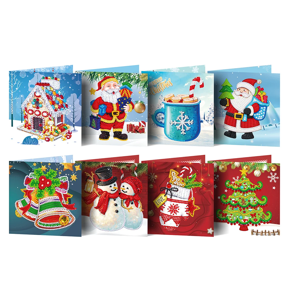 

Алмазная картина 5D «сделай сам», поздравительная открытка, мозаика, рождественские открытки Санта-Клауса, 8 шт., Набор для вышивки на Рождест...