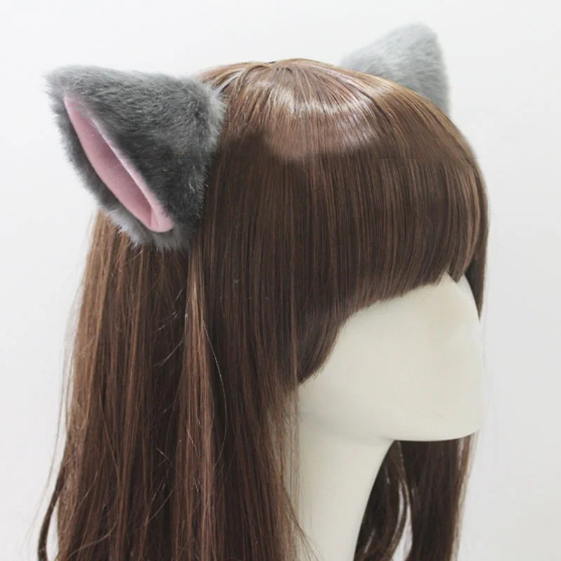 

Hot Sale Solid Color Cute Imitation Animal Cat Long Fur Ears Shape Hair Clip Halloween Party Headwear Wholesale