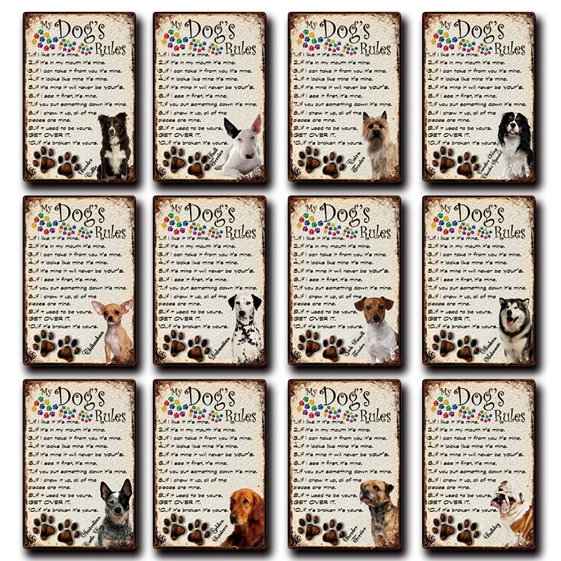 [Kelly66] My Dogs Rules Maltese для бульдога Чихуахуа Pug Boxer металлическая вывеска домашний