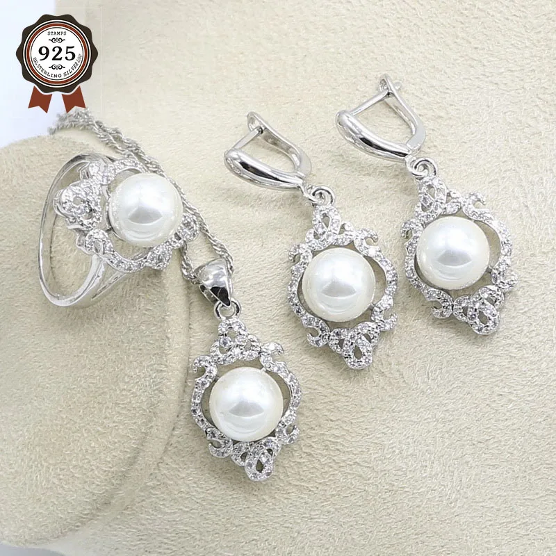 Свадебные ювелирные изделия с белым жемчугом серебряного цвета свадебные