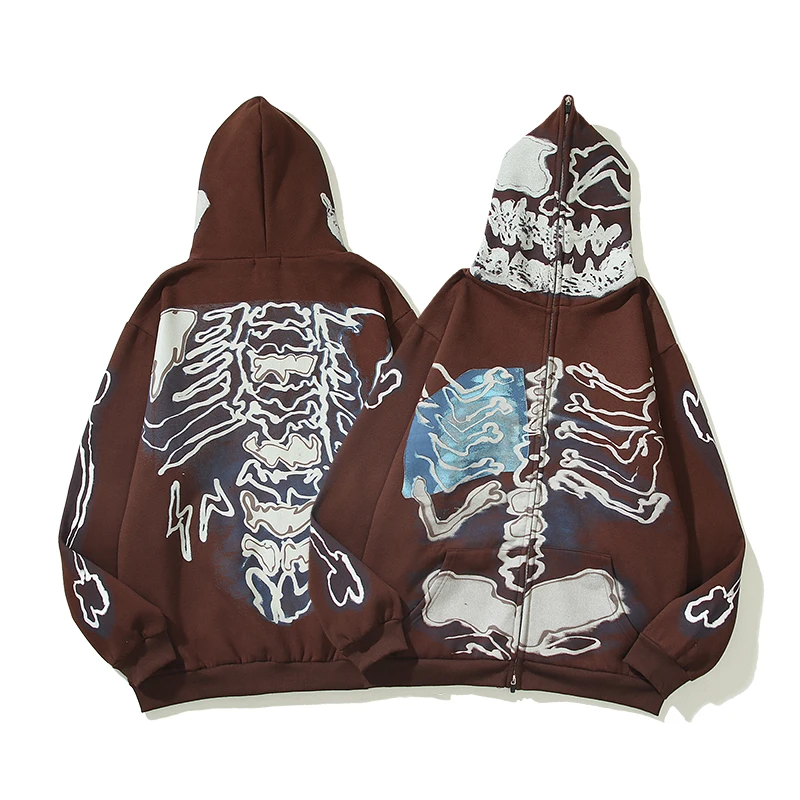 

Travis Scott Cactus Jack Fragment Skull Print Zipper Hooded Hoodies Mens and Womens Retro Oversized Harajuku Casual Sweatshirts