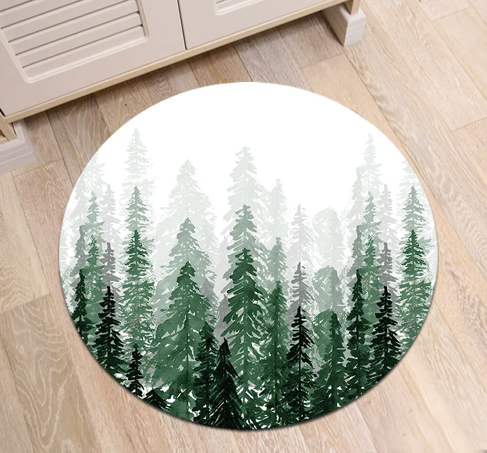 Акварель ель лес пейзаж круглые ковры в скандинавском стиле гостиная стул