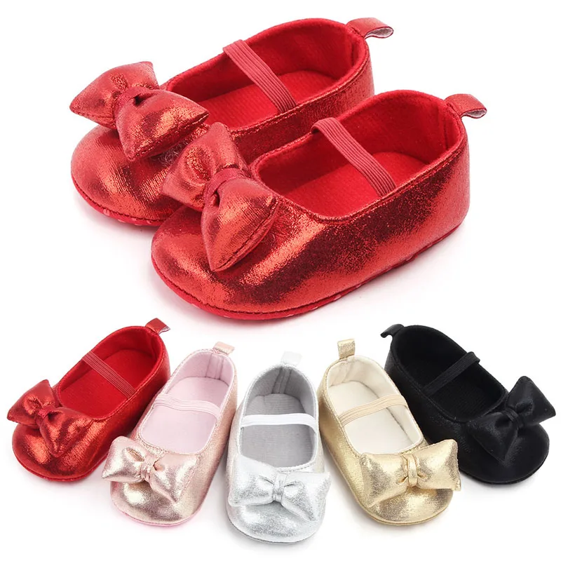 

Princess Baby Girls Shoes Glitter Newborn Booties Soft Sole Toddler Kids Crib Shoes Party Bowknot Anti-slip First Walker 0-18M