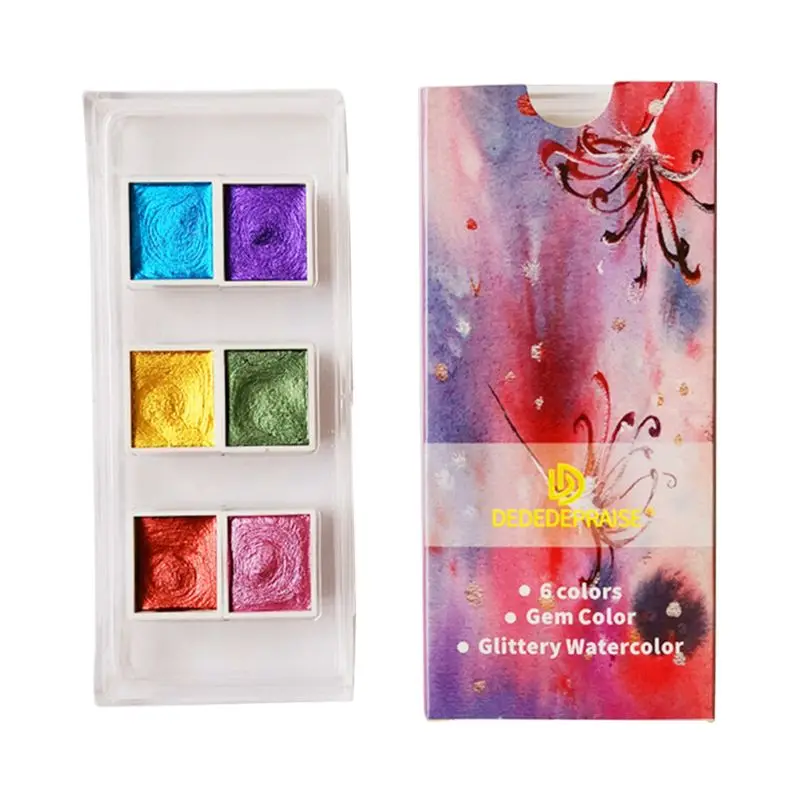 

W3JD 6/12 Color Glitter Water Color Set Metallic Gold Pigment Paint Artist Painting