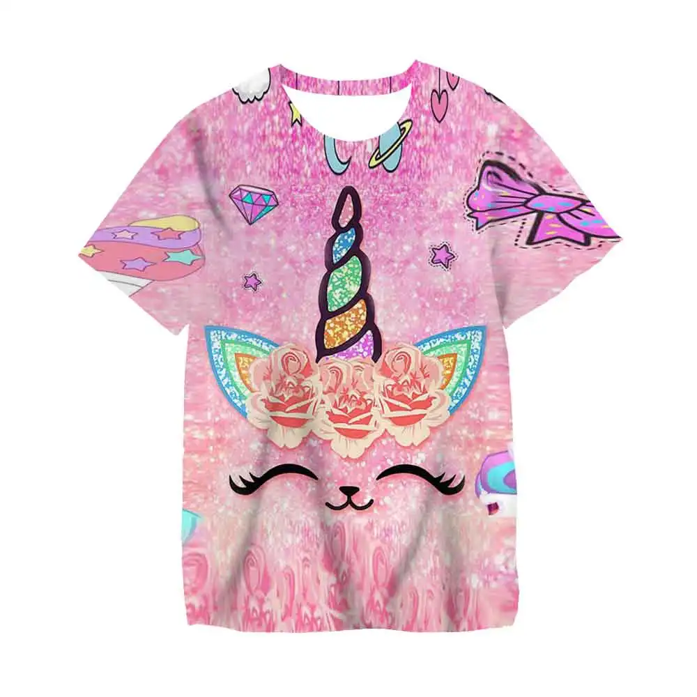 New Kids Girls T-Shirts Pink Unicorn 3 4 5 6 7 8 9 10 11 12 13 14 Years Old Clothing Tops |