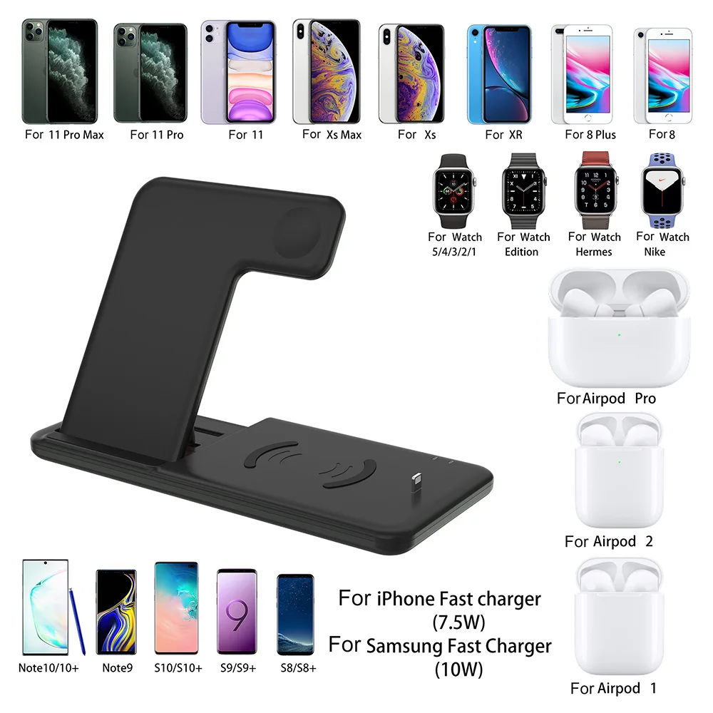 

Wireless Charger Stand 3 in 1 Qi 15W Fast Charging Dock Station for Apple Watch iWatch 6 5 4 AirPods Pro iPhone 12 11 XS XR X 8