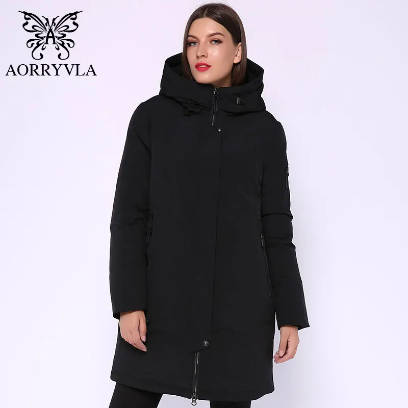 AORRYVLA бренд 2019 женская зимняя парка Женская куртка темно серый с капюшоном