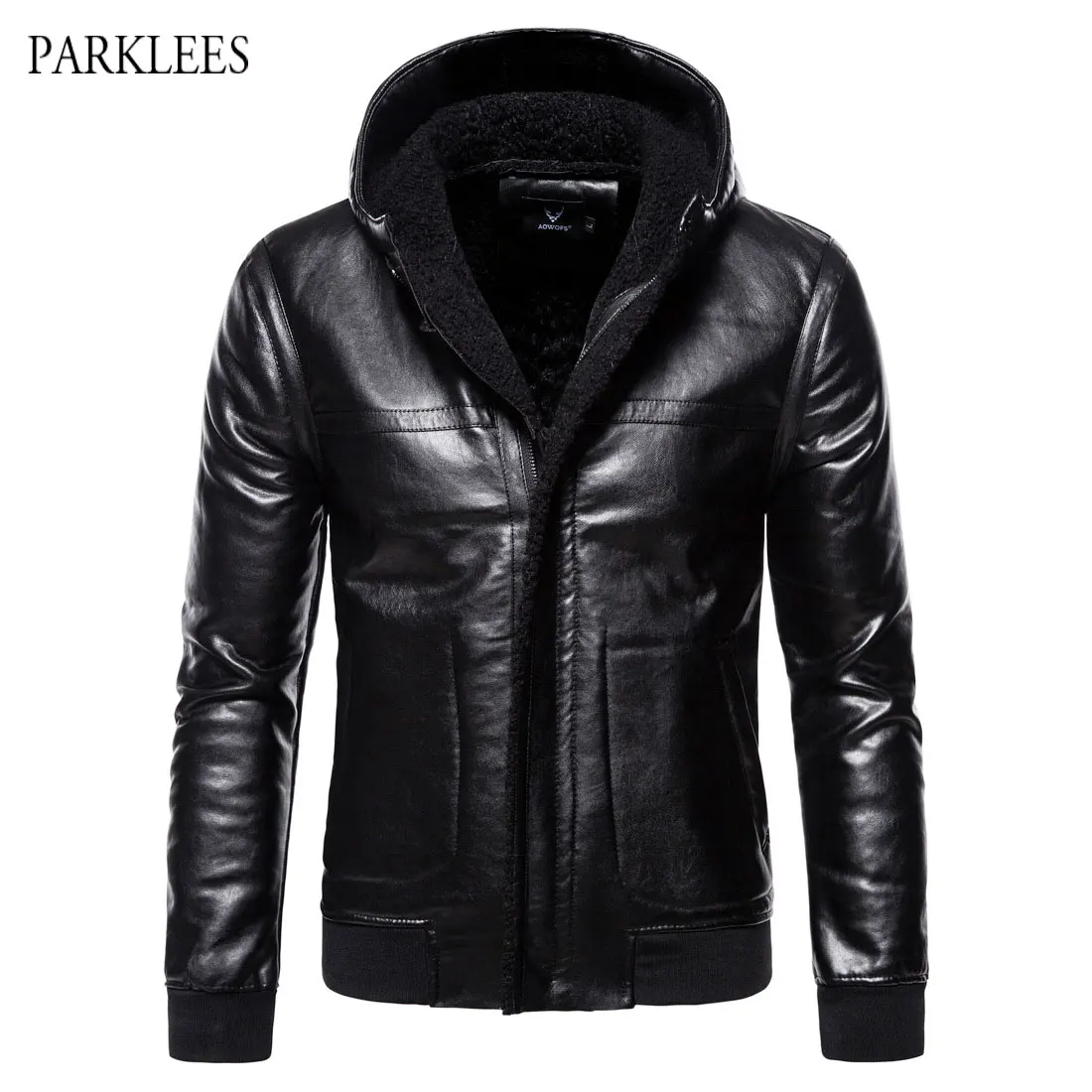 

Hooded PU Leahter Jacket Men Winter Thick Circle Fleece Mens Moto Leather Jackets Coats Casual Slim Windbreaker Veste Cuir Homme
