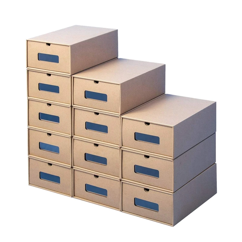 

AT69 -12 Pcs Shoes Box Heavy Duty Stackable Drawer Type Shoes Storage Organizer with Viewable Window Shoes Sneaker Container