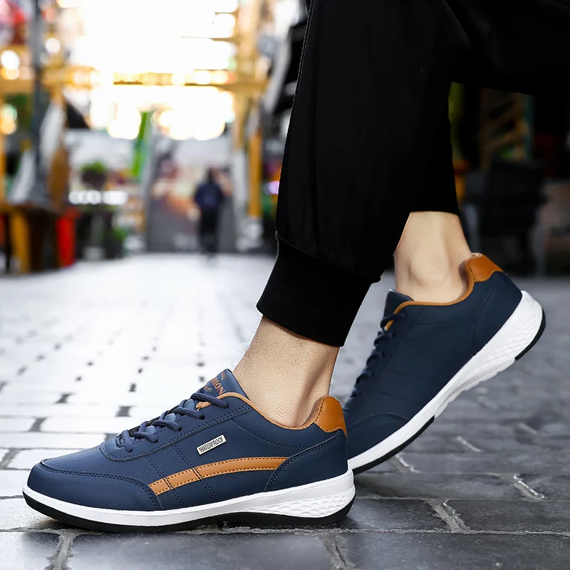 

2020 Men's Genuine leather sneakers Breathable casual shoes non-slip outdoor walking shoes light weight Rubber sole lace-up
