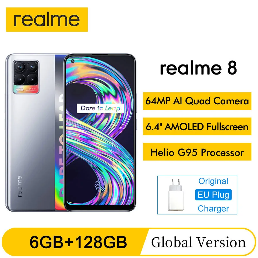 Смартфон realme 8 6 + 128 ГБ 4 дюйма FHD AMOLED 64 мп 5000 мА ч 30 Вт | Мобильные телефоны и