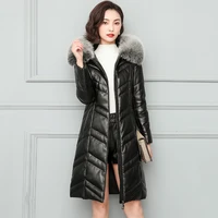 winter sheepskin coat genuine leather down jacket women big fox fur collar hooded coat female plus size thicken warm long coats
