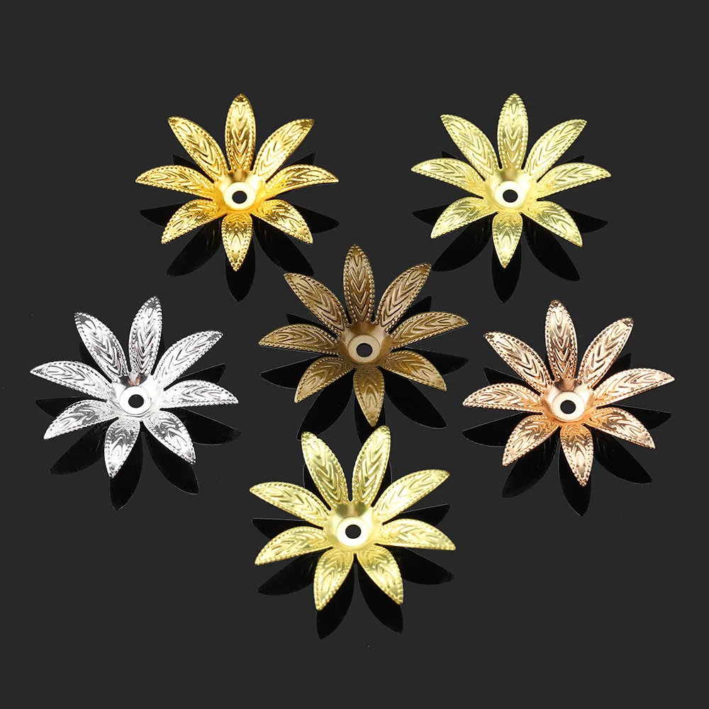 

20pcs 28mm Flower Filigree Beads Cap Charms Pendants Silver Gold Accessories for Hair Head Jewelry Making Components Wedding DIY