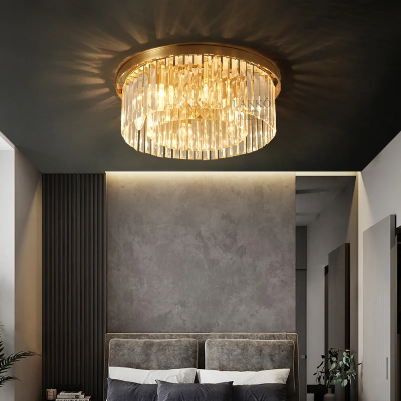 

Modern light luxury living room bedroom crystal ceiling lamp simple American copper bedroom room study ceiling lamp