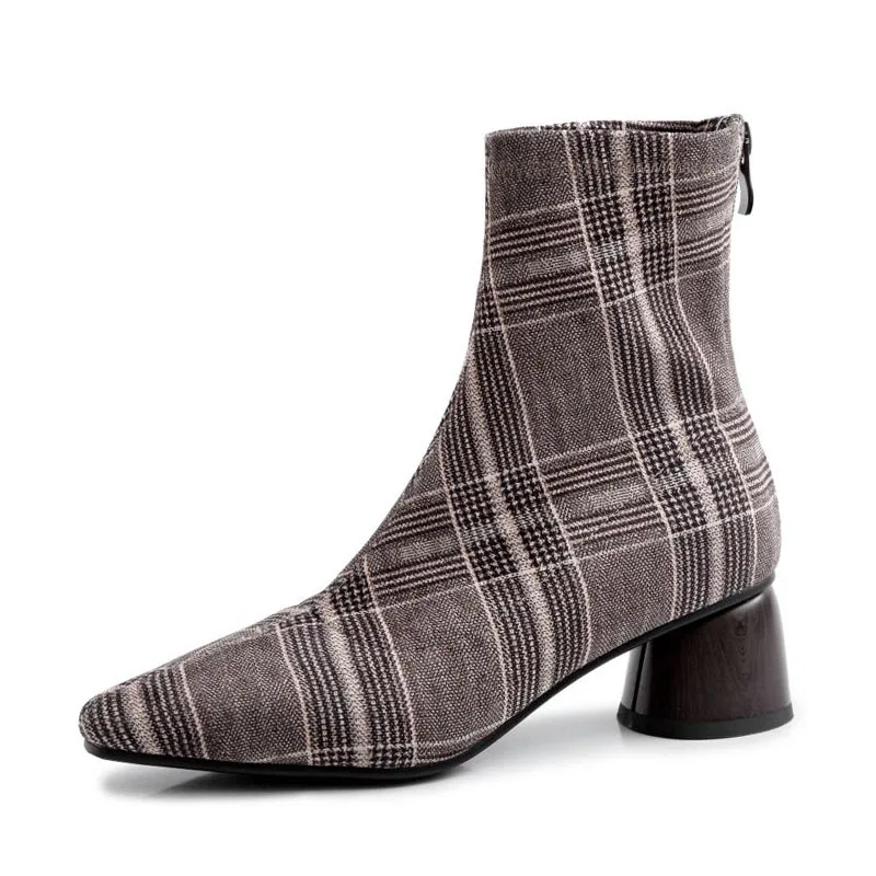 Ботильоны женские клетчатые с острым носком на молнии размеры 34-39 | Обувь