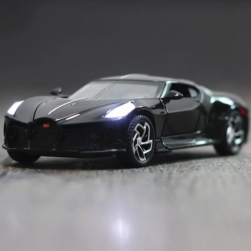 1/32 Alloy Toy Car Bugatti Matte Black Sports Toys Vehicle Die Cast Sound Light Pull Back Door Openable Model Gift For Boys | Игрушки и
