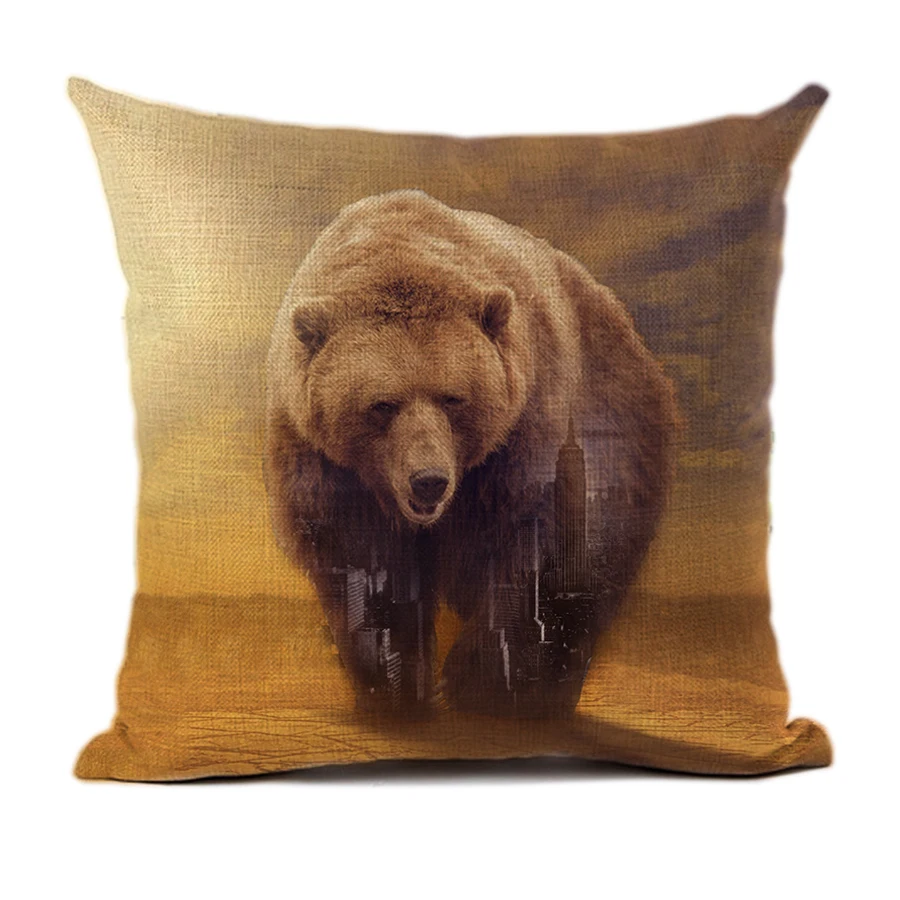 

Animal Head Print Decoration Home Cushion Cover Lion Polar Panda Cat Pattern Black Sofa Car Throw Pillowcase 45x45cm