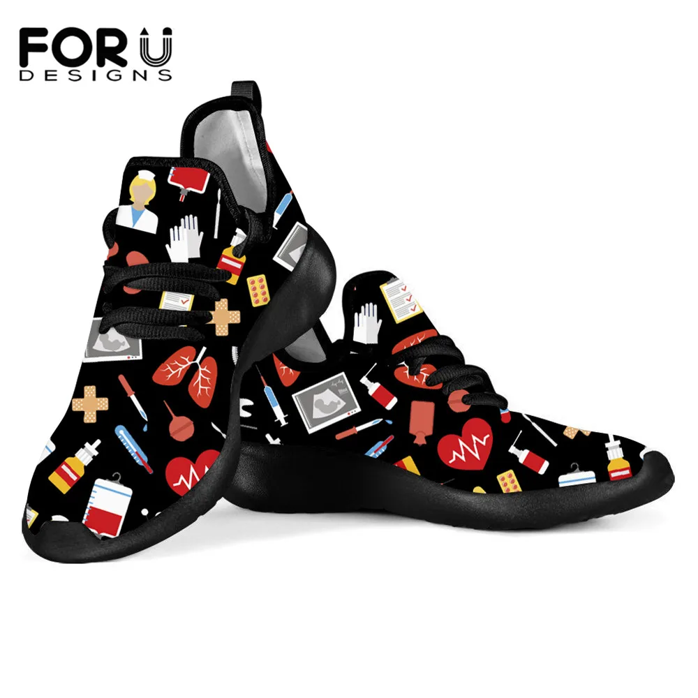 FORUDESIGNS/Женская обувь для медсестры; медицинская обувь на плоской подошве с принтом; сезон весна; Легкие вязаные женские удобные кроссовки; обувь для эскизов; лоферы; Mujer
