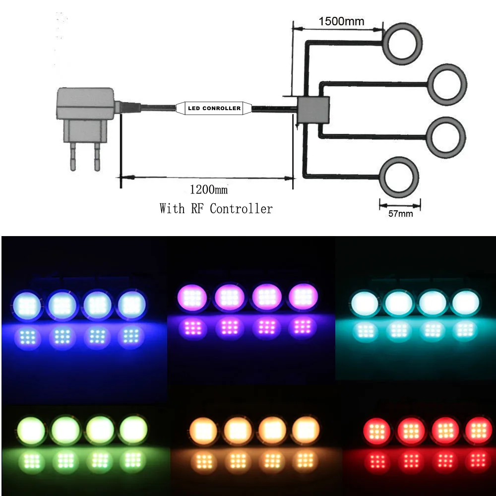 4/6 шайб RGB светодиодный под кабинет лампа Точечный светильник комплект с RF