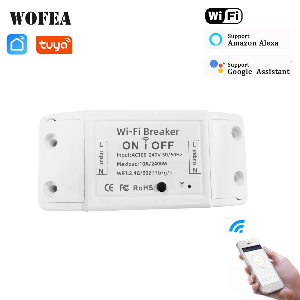 WOFEA WiFi умный светильник, универсальный выключатель, таймер, приложение Smart Life, беспроводной пульт дистанционного управления, работает с Alexa Google Home - изображение