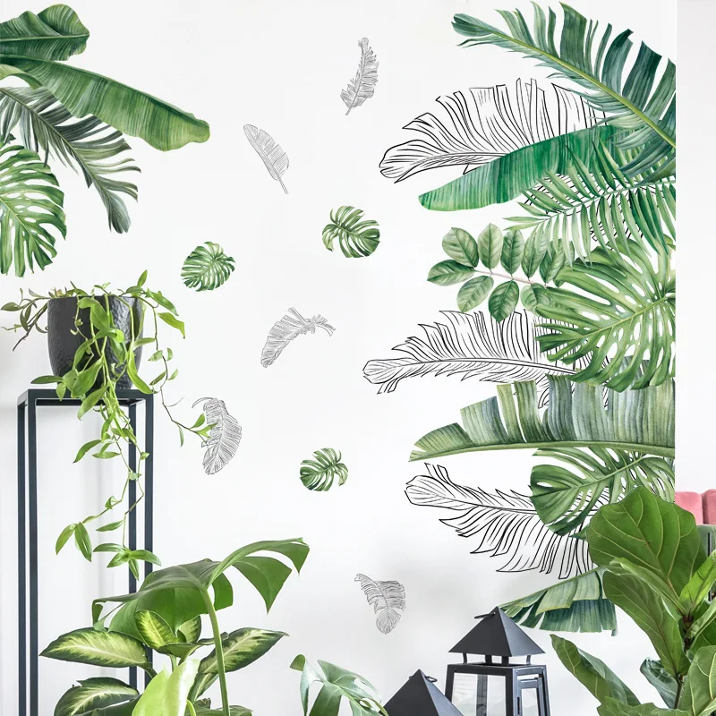 Домашний декор тропические зеленые листья настенные наклейки для спальни