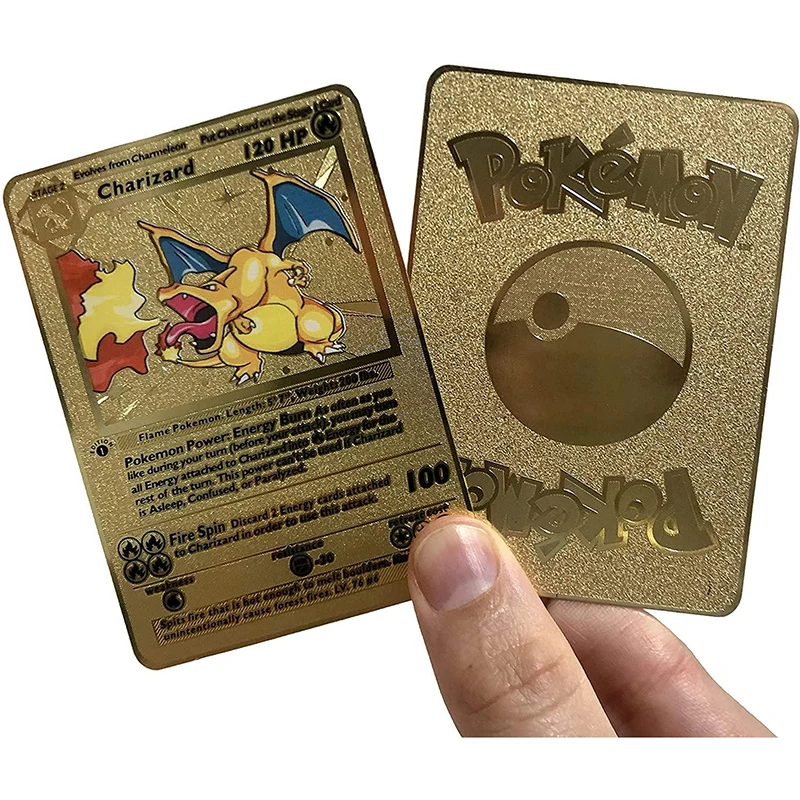 

Pokemon Gold Charizard Card Game Collection Cards Metal 1st Edition Shadowless Version Toys for Children