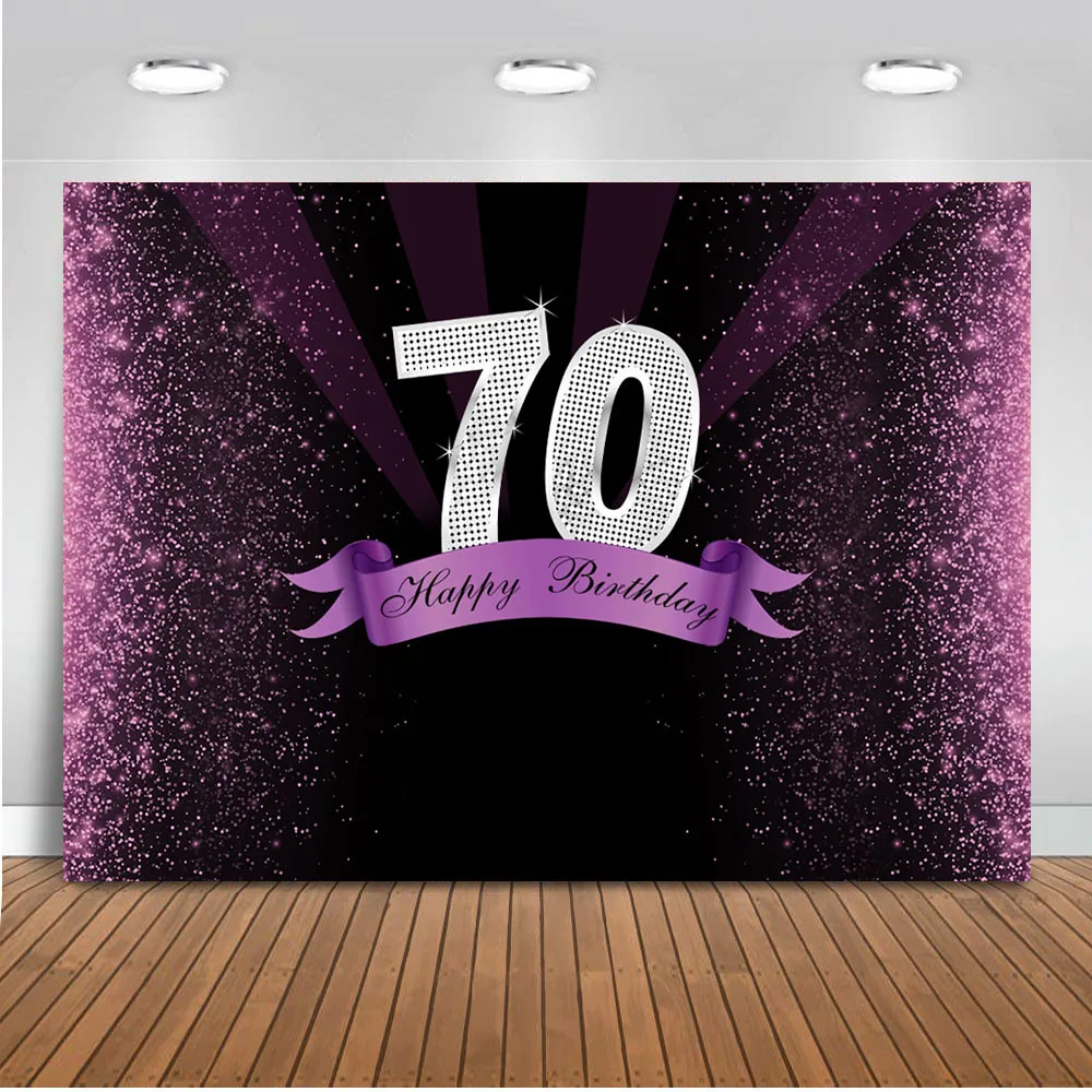 Purple glitter 70th happy birthday theme party backdrop for photography Violet sliver sign background customize photo | Электроника