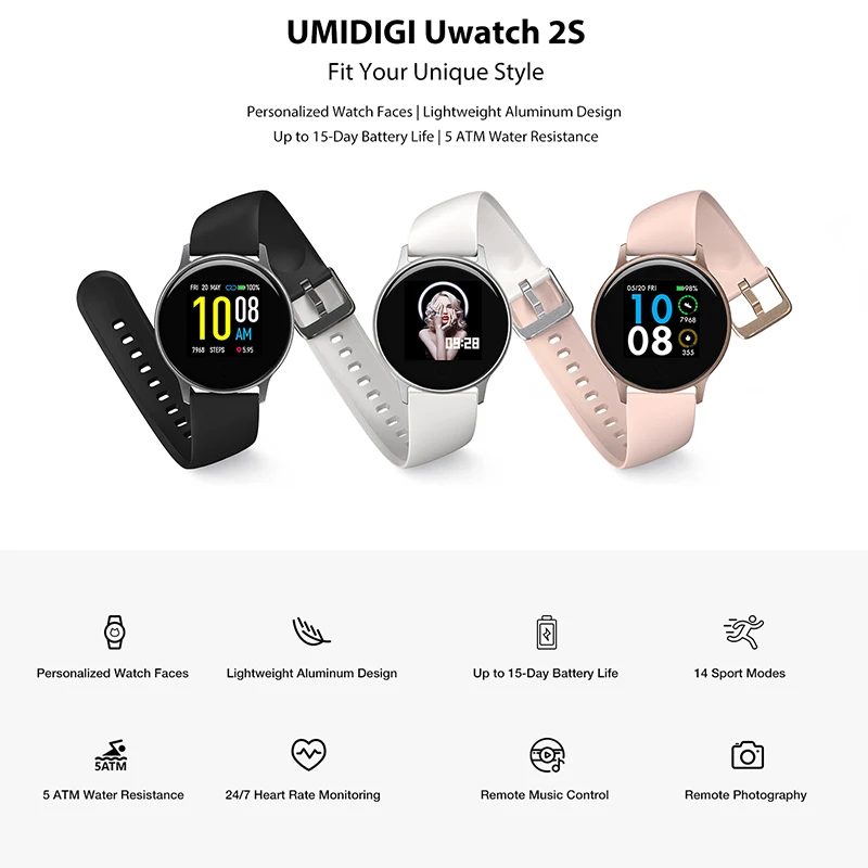 Смарт часы UMIDIGI Uwatch 2S водостойкие до 5 АТМ 1 3 дюйма|Смарт-часы| |