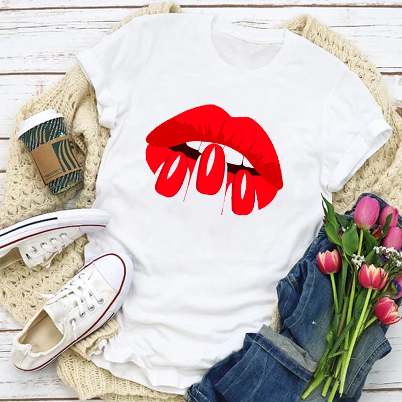 Женская графическая Сексуальная футболка с рисунком губ 90s милая модная летняя