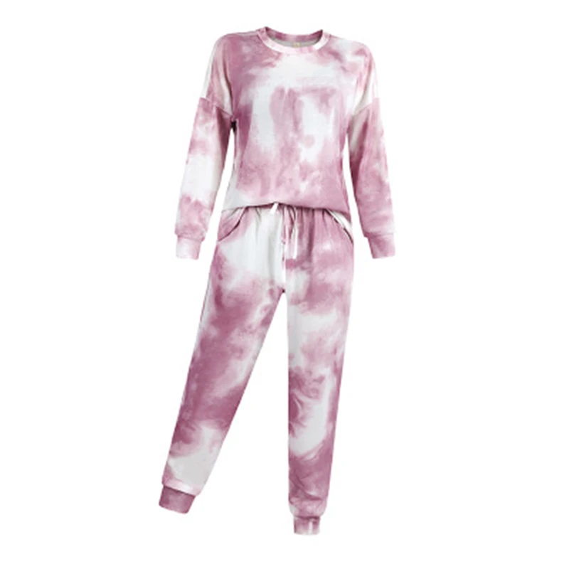 

New autumn and winter European and American fashion family wear tie-dye printing casual home parent-child trousers suit