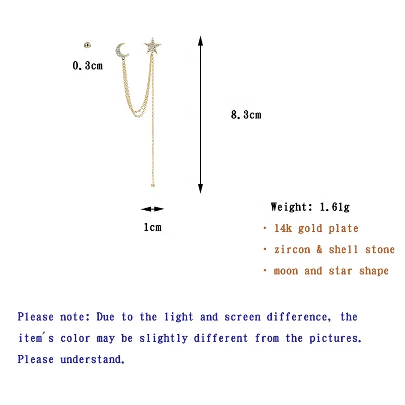 

ONYSS Moon and Star Shape Shinning Light Weight CZ Zircon Tassel Earrings Women 2020 trend