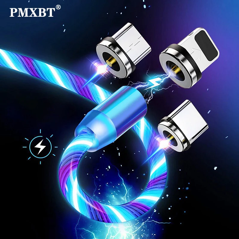 Магнитный зарядный кабель USB Type C длиной 2 м светящийся провод для передачи данных